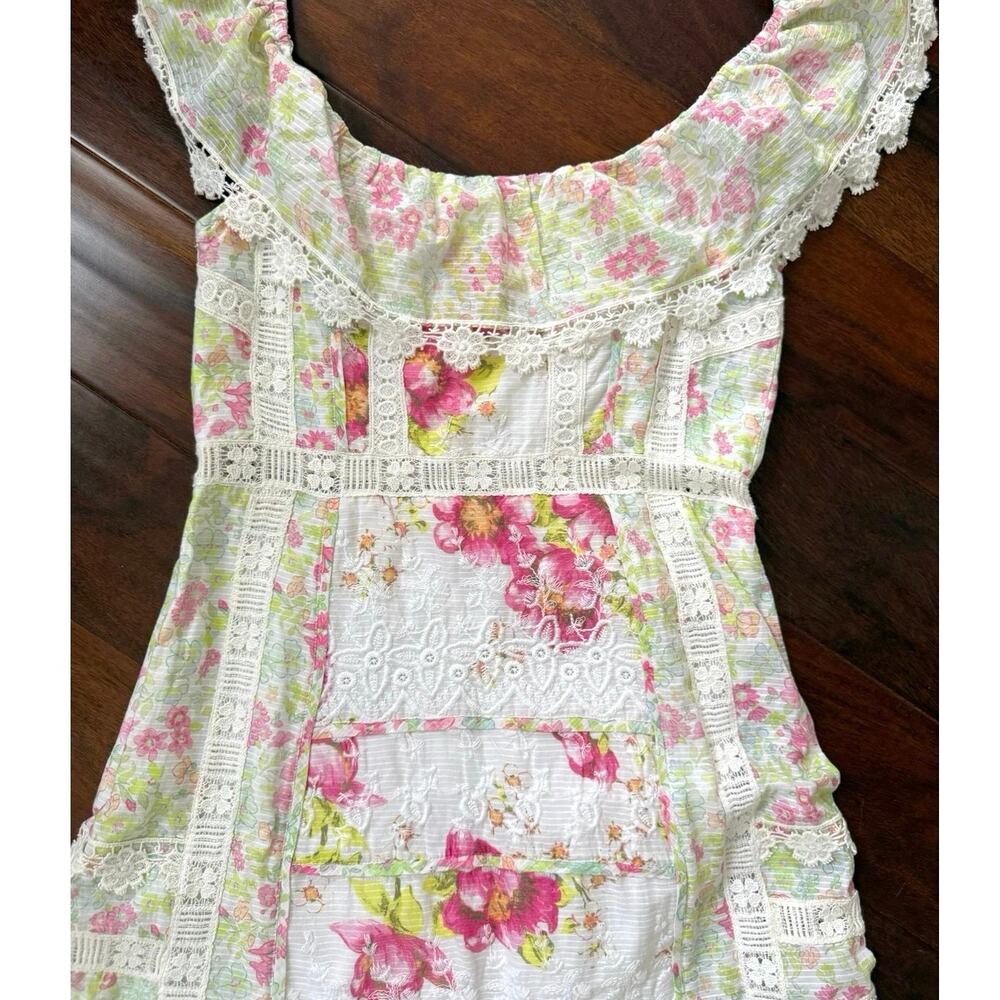 LoveShackFancy Faustine Floral Midi Dress size 4 Embroidered Pink *FLAWED* - Picture 9 of 16
